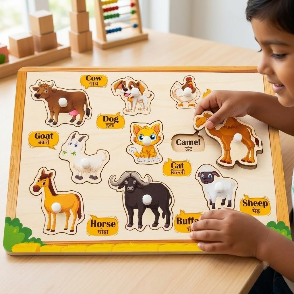 Wooden pet and farm animals puzzle