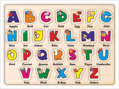 Wooden Alphabet Puzzle Board – A to Z with Picture Words