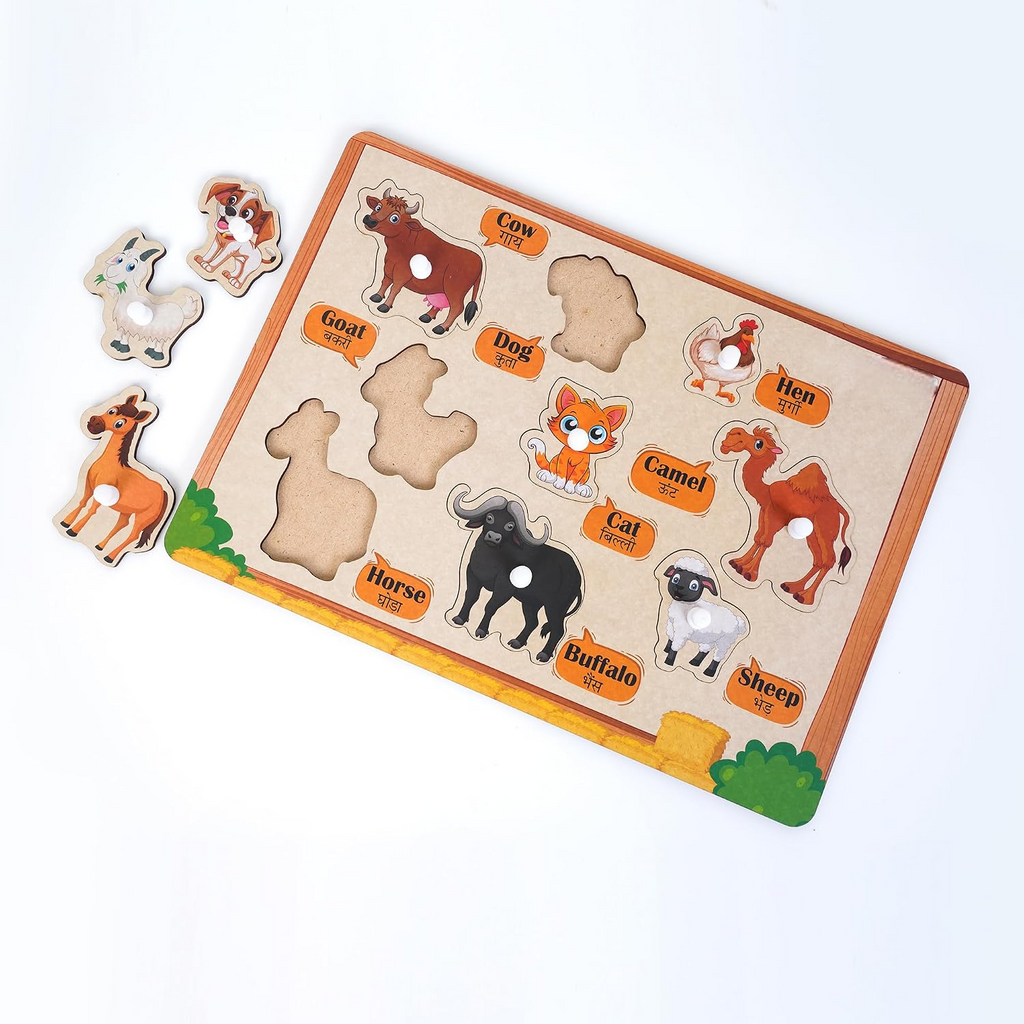Wooden pet and farm animals puzzle