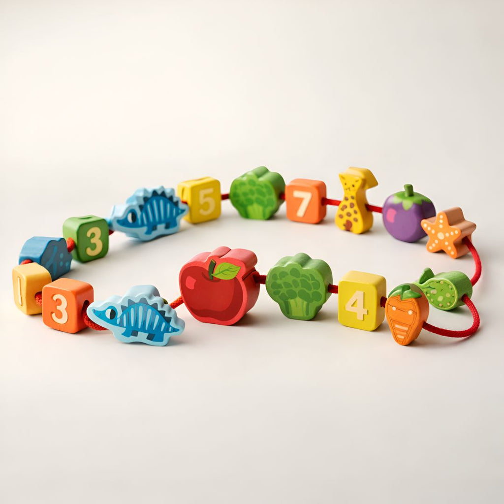 Wooden lacing beads toy