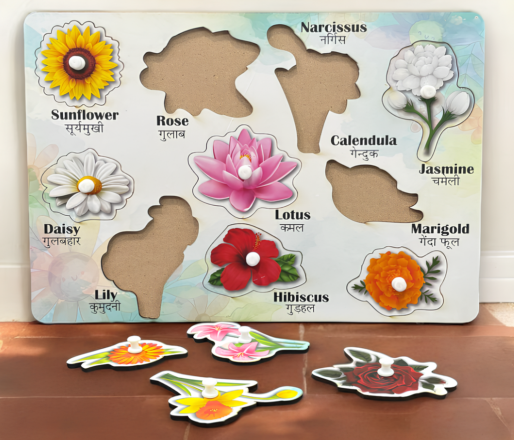 Wooden flowers puzzle board