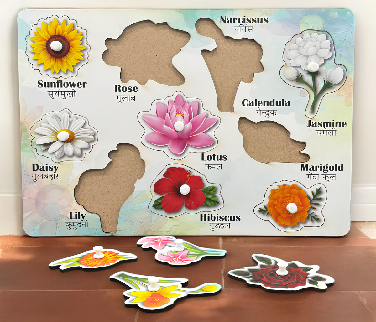 Wooden flowers puzzle board