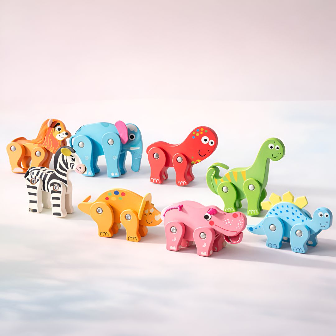 Wooden forest zoo animals set
