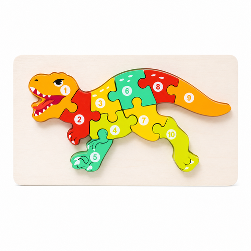 3D wooden T-Rex dinosaur number puzzle with orange face included in the combo