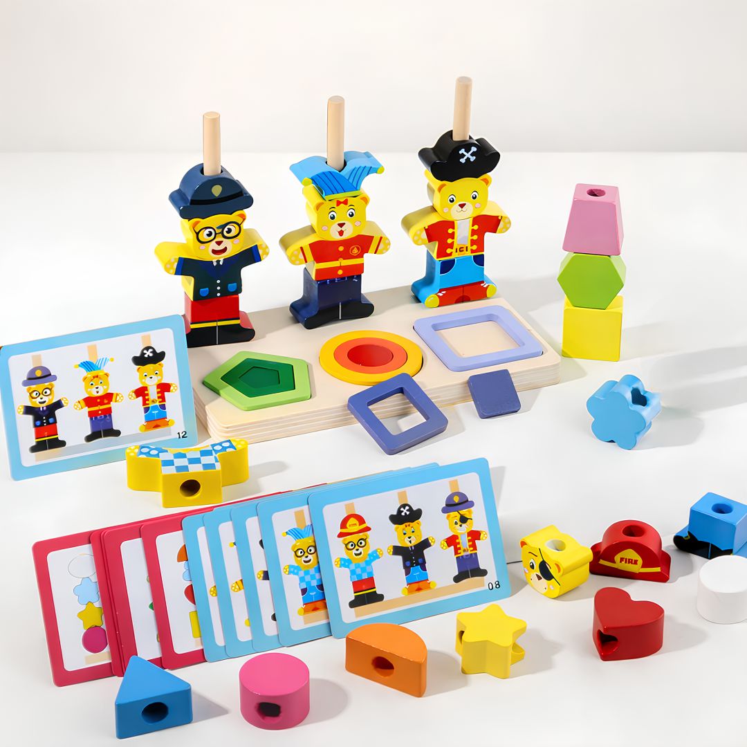 Little Bear dress-up stacking game with pattern cards
