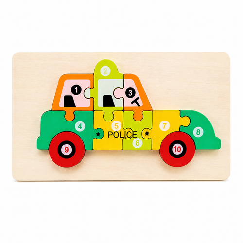 Chunky 3D wooden police car number puzzle 1 to 10