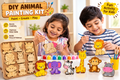 Children painting wooden animals from the free DIY painting kit