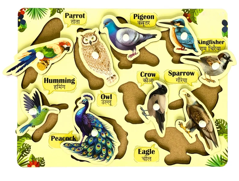 Wooden birds puzzle board