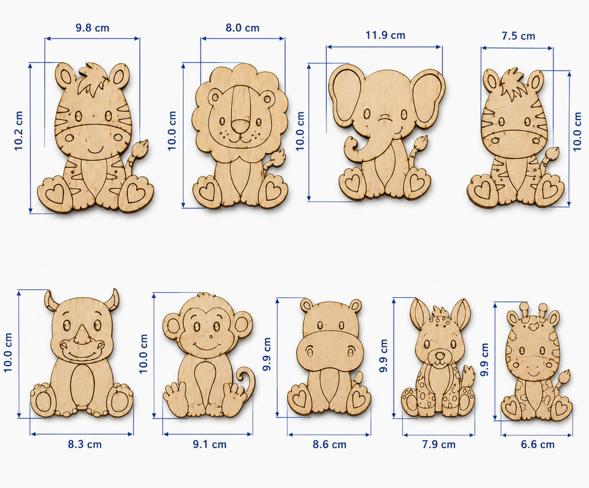 Wooden animal sizes, about 10 cm tall